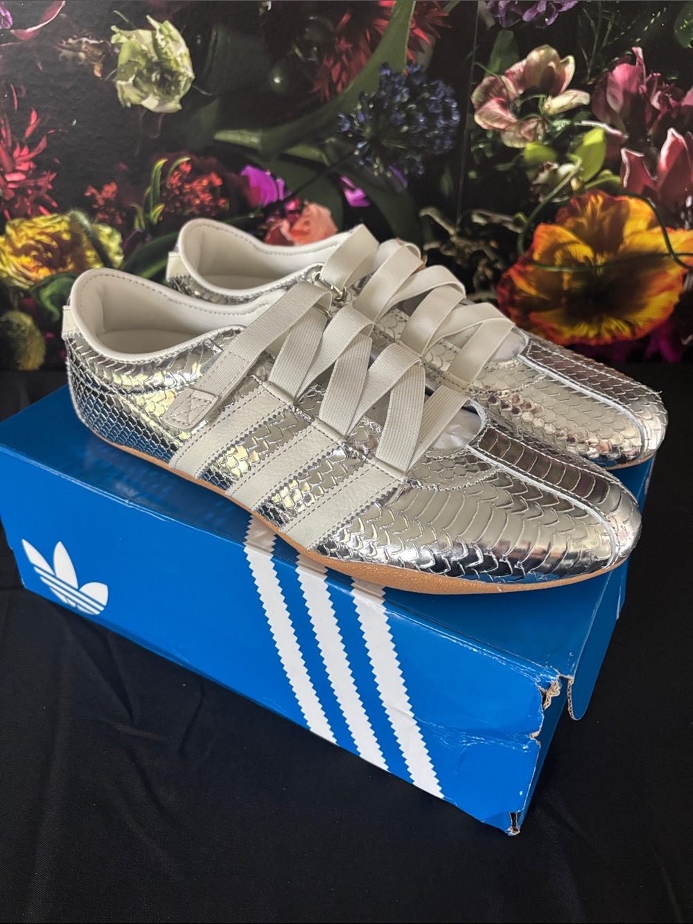 RARE!—-Adidas Tokyo MJ Metallic Silver Snake-Embossed Sneakers